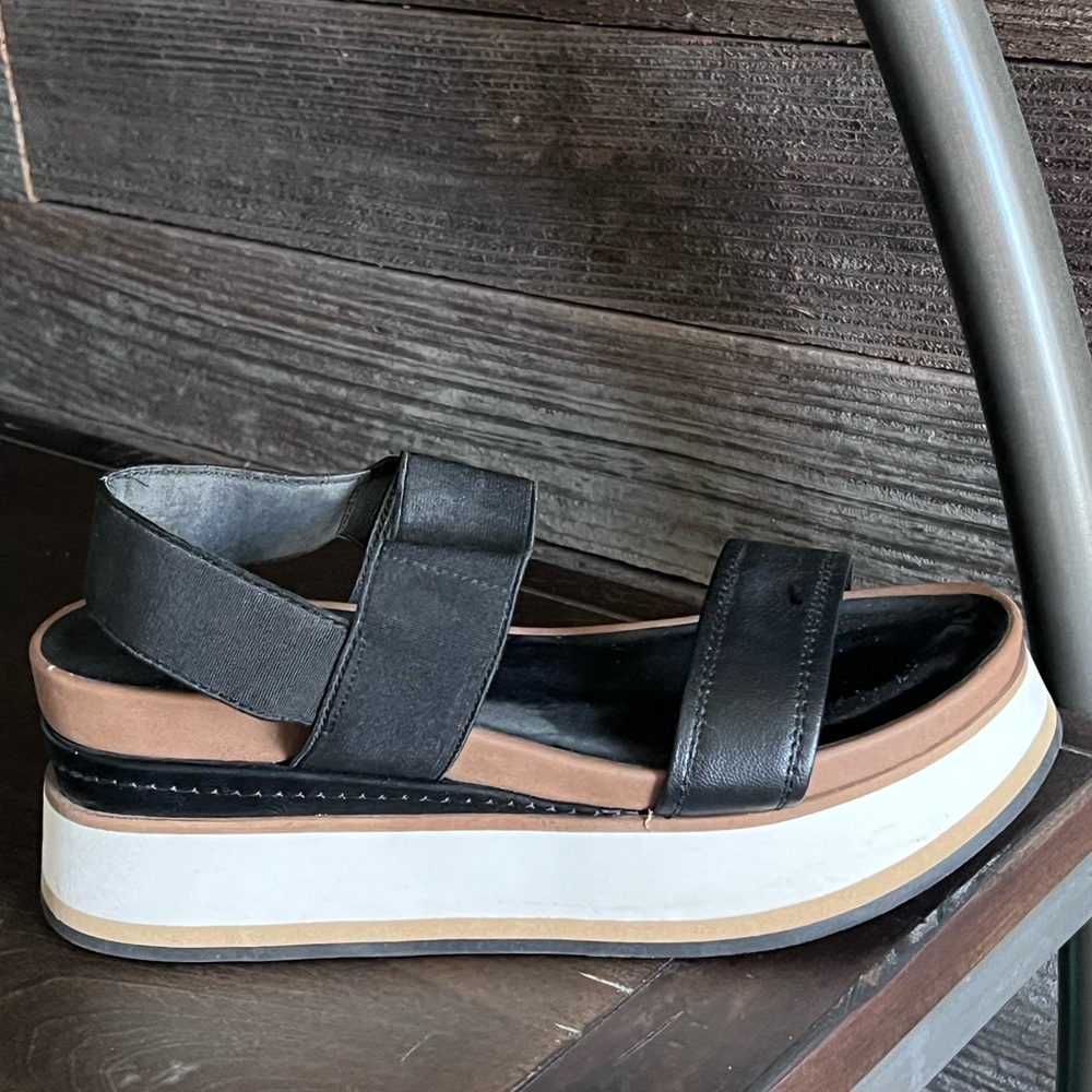Crown Vintage Black Platform Sandals with Tan and White Sole
